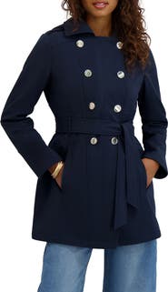 Kensie Hooded Double Breasted Soft Shell Jacket