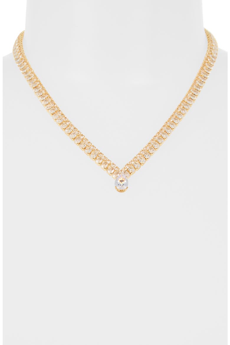 Teardrop Cubic Zirconia Double Row Tennis Necklace, Alternate, color, GOLD