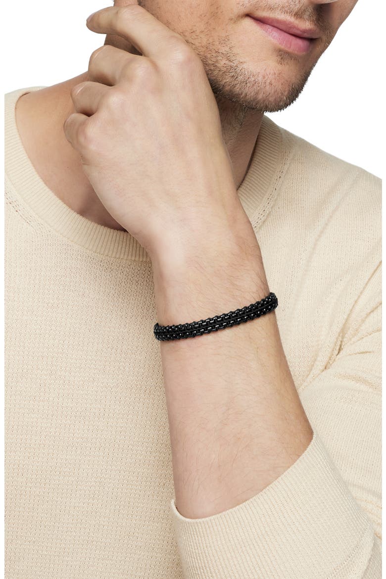 Woven Box Chain Bracelet in Sterling Silver with Stainless Steel & Nylon, 10mm, Alternate, color, BLACK/ BLACK