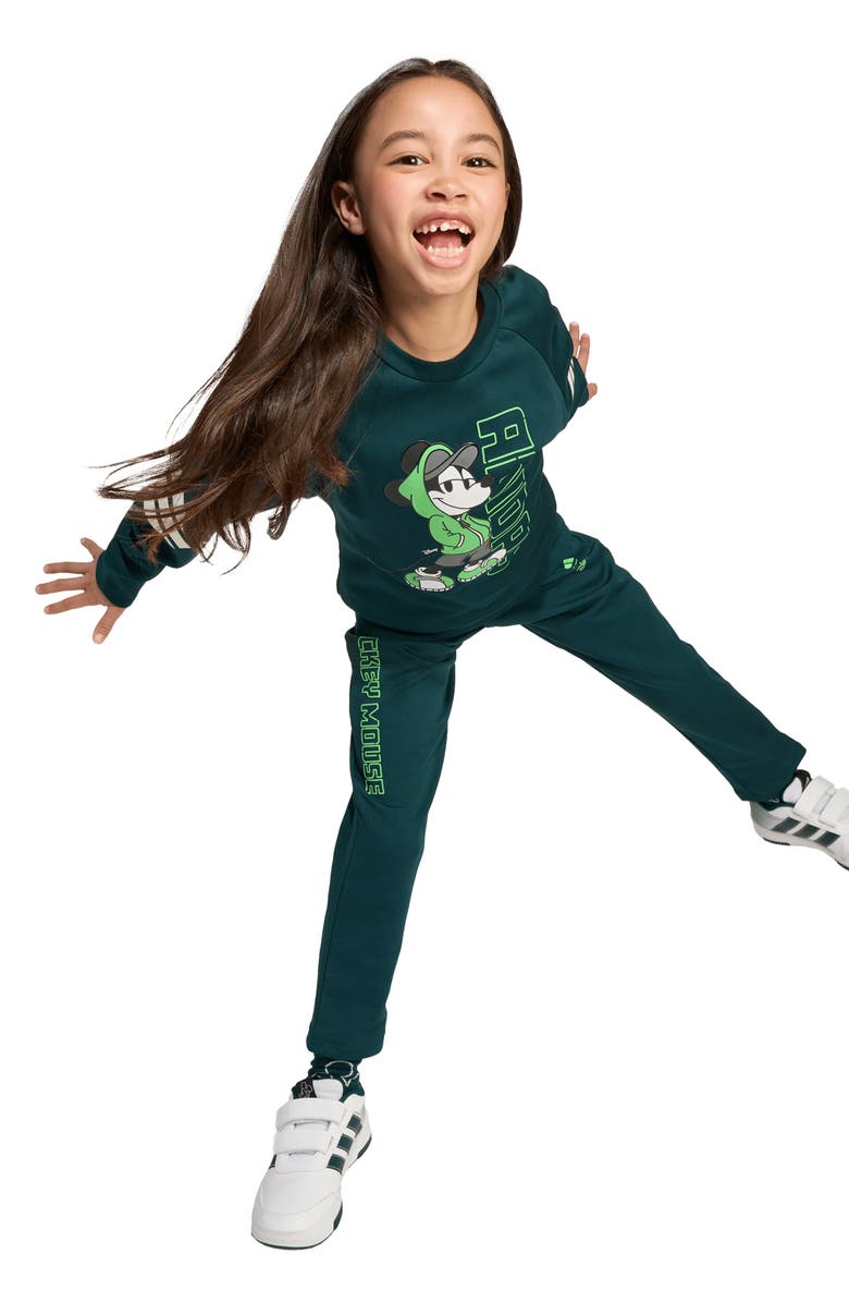 adidas Originals x Disney Kids' Mickey Crewneck Sweatshirt & Joggers Set, Alternate, color, Aurivy/Lim