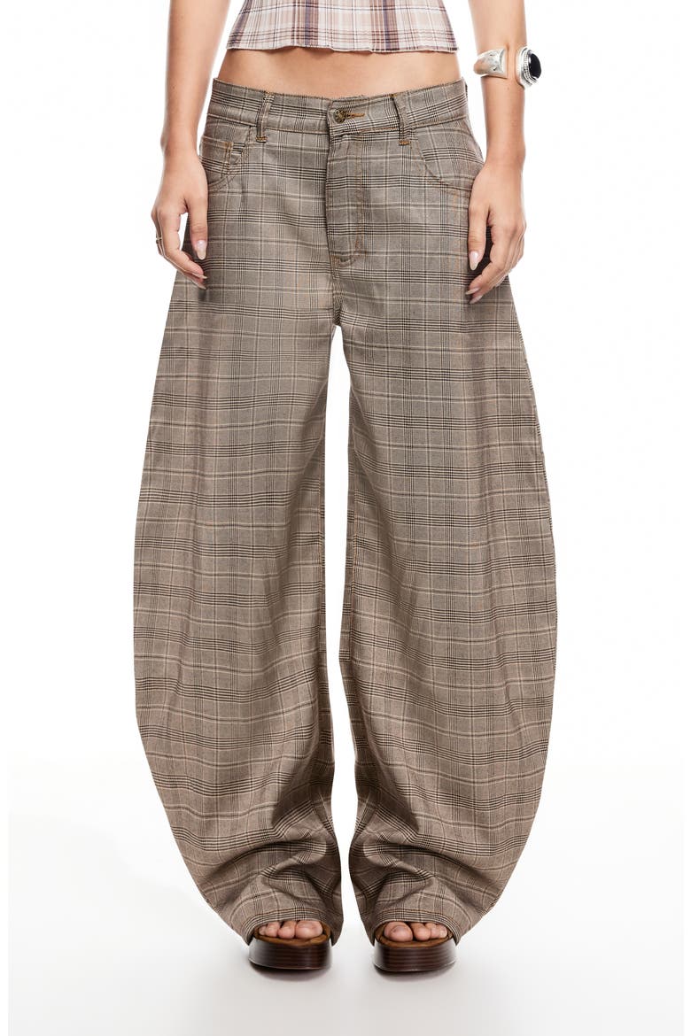 Horseshoe Plaid Low Rise Barrel Leg Pants, Main, color, CHECK
