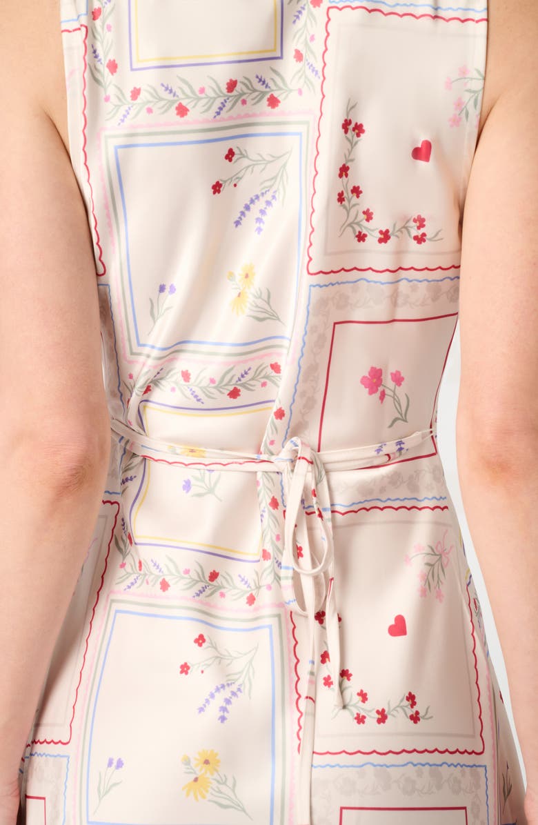 WeWoreWhat Boat Neck Satin Slip Dress, Alternate, color, Ivory Multi