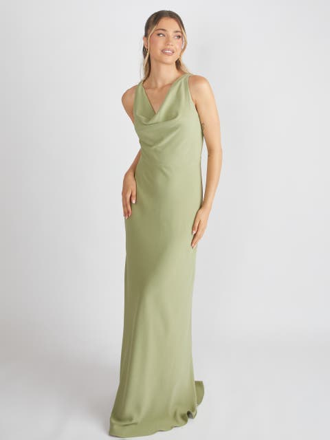 Cowl Front Crepe Bridesmaid Dress
