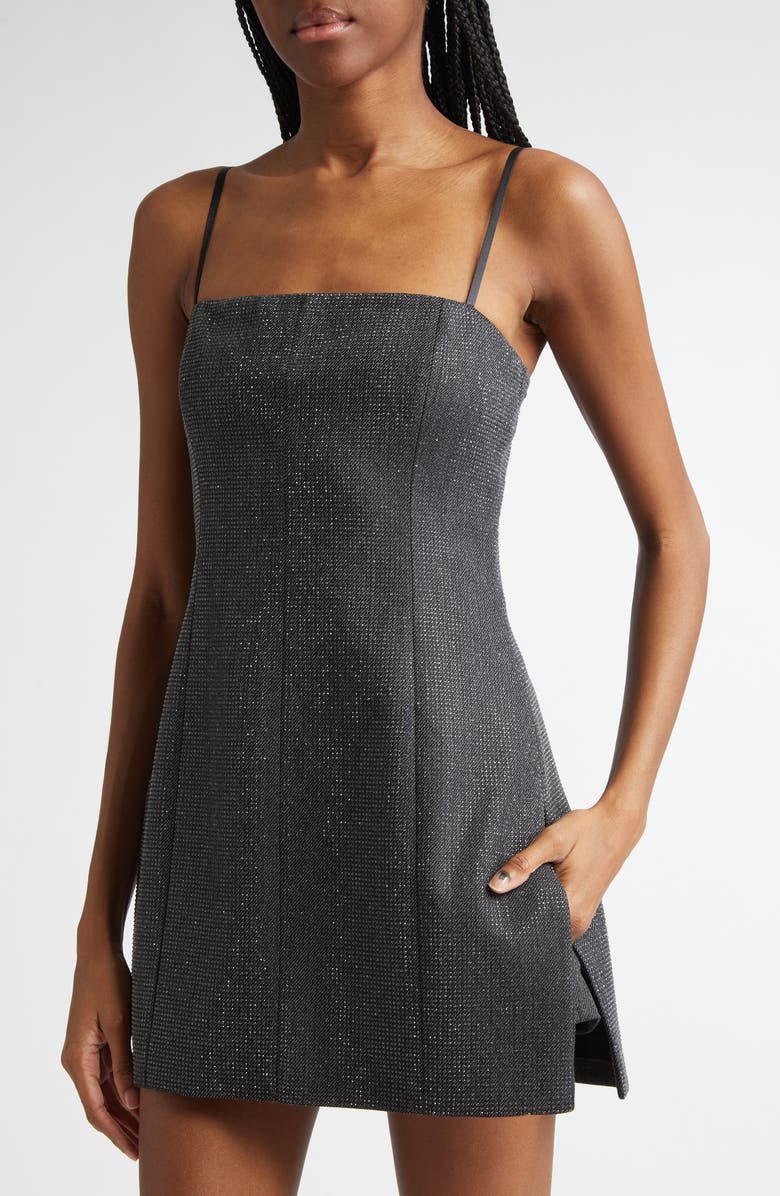 Alexander Wang Square Neck Crystal Hotfix Wool Skirted Romper, Alternate, color, 010 Charcoal