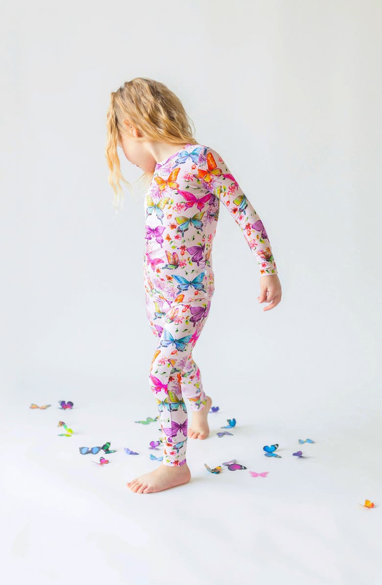 Posh Peanut Kids' Butterfly Print Fitted Two-Piece Pajamas, Alternate, color, Pink