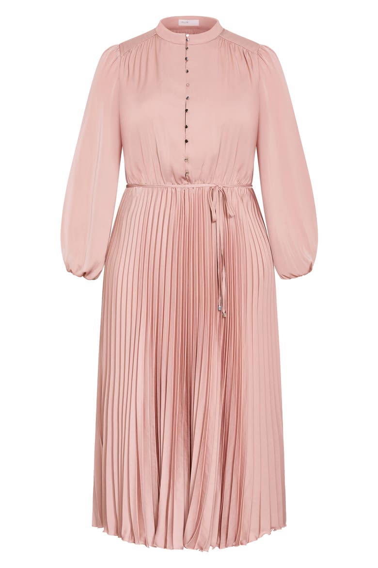 Haley Pleated Long Sleeve Midi Dress, Alternate, color, DUSTY PINK