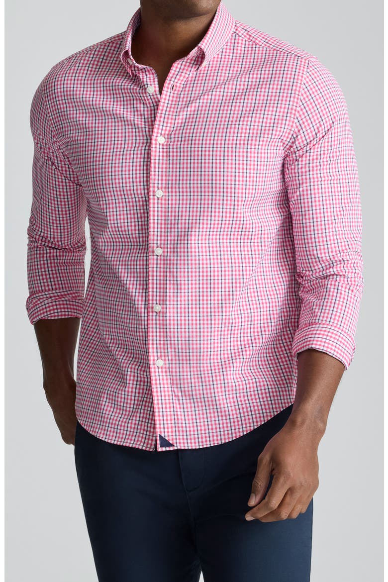 Almeida Gingham Check Performance Button-Down Shirt, Main, color, RED