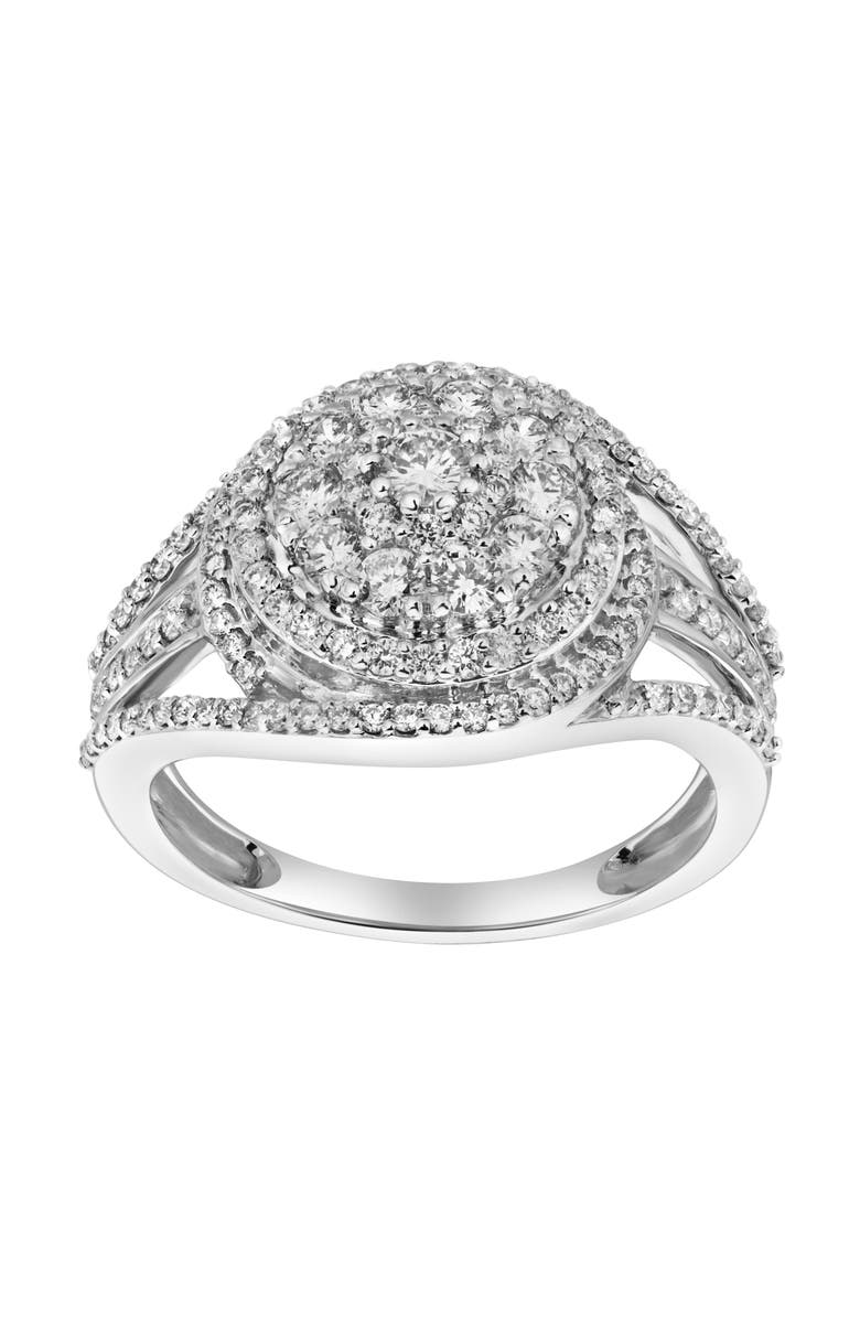 LuvMyJewelry Imperium 14K Gold Round Diamond Studded Double Halo Ring - 0.99cts, Main, color, 14K White Gold