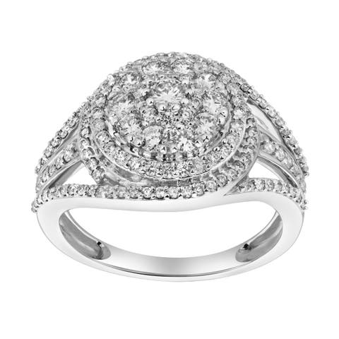 Imperium 14K Gold Round Diamond Studded Double Halo Ring - 0.99cts