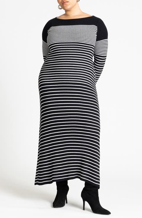 Stripe Long Sleeve Sweater Dress (Plus)