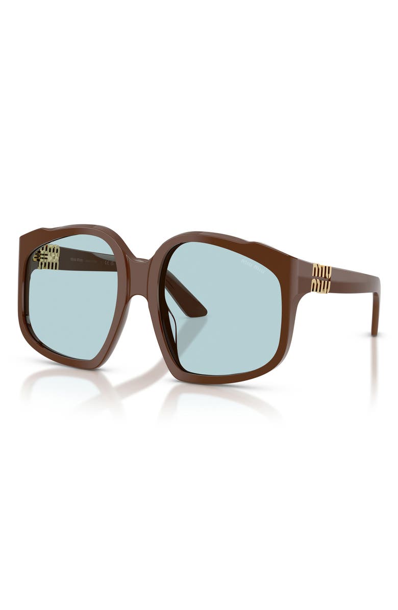 Miu Miu 59mm Polarized Irregular Sunglasses, Alternate, color, Chocolate / Light Blue