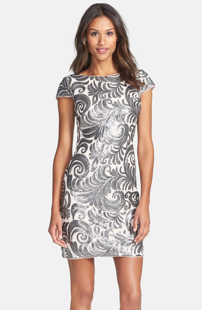 Adrianna Papell Beaded Chiffon Sheath Dress, Main, color, 