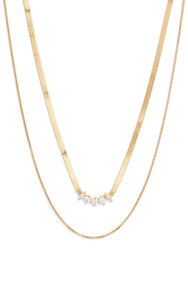 Cubic Zirconia Bar Layered Chain Necklace, Main, color, CLEAR- GOLD