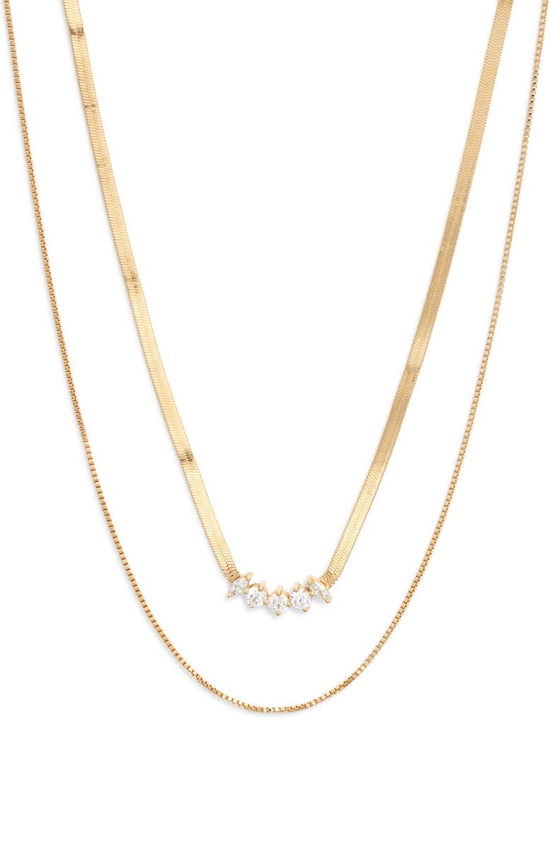 Nordstrom Cubic Zirconia Bar Layered Chain Necklace, Main, color,