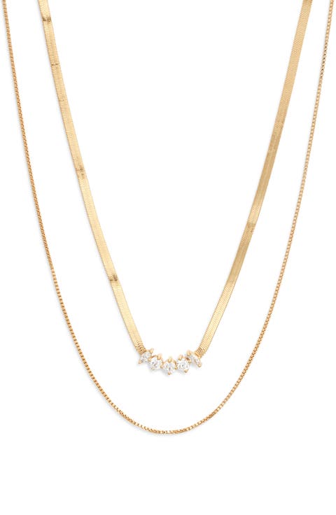 Cubic Zirconia Bar Layered Chain Necklace
