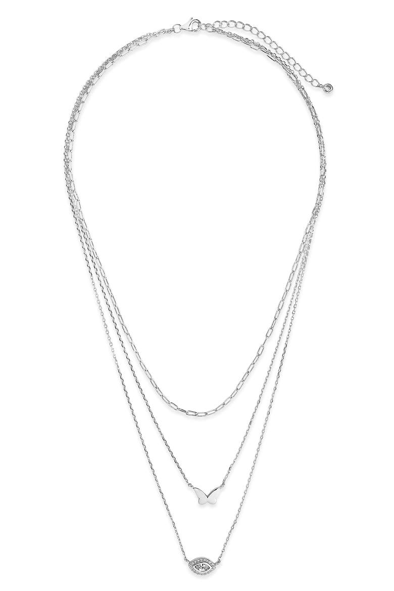 Evil Eye Butterfly Layered Necklace, Main, color, SILVER
