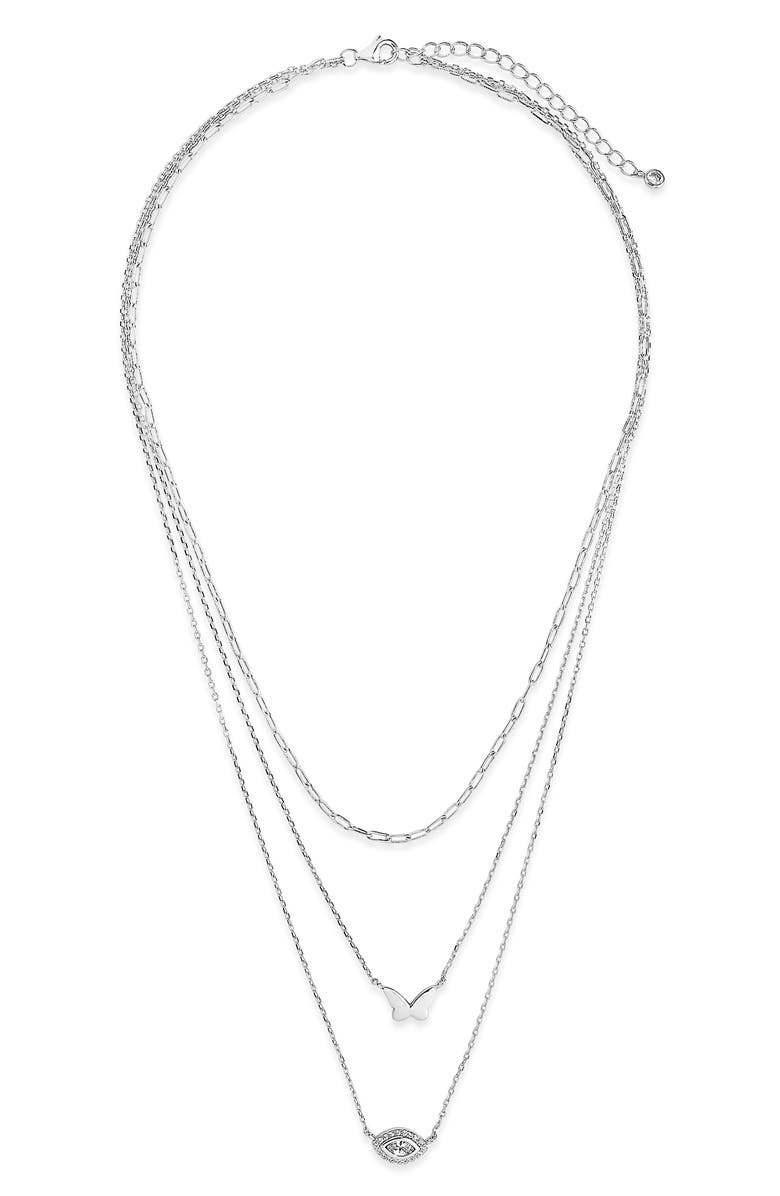 Sterling Forever Evil Eye Butterfly Layered Necklace, Main, color,