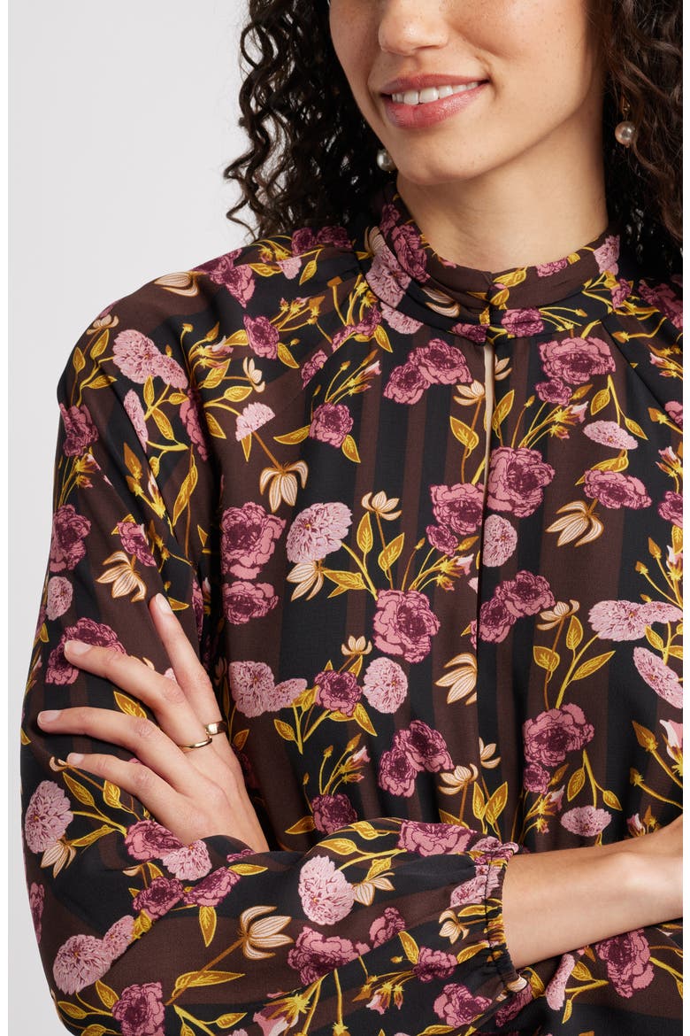 Long Sleeve Ruffle Midi Dress, Alternate, color, BLACK- YELLOW MOLLY BLOOM