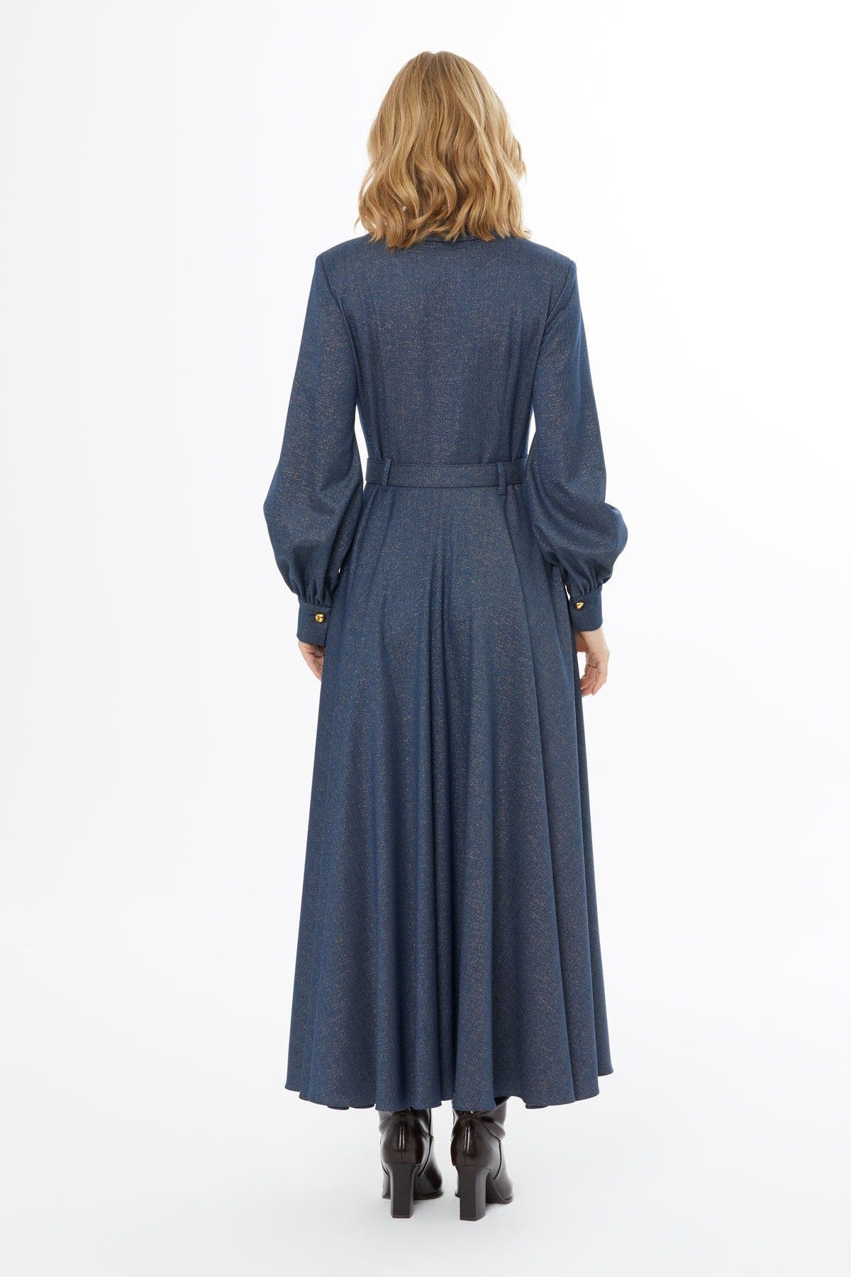 Long-Sleeve Collared Button Belted Maxi Dress - image 2