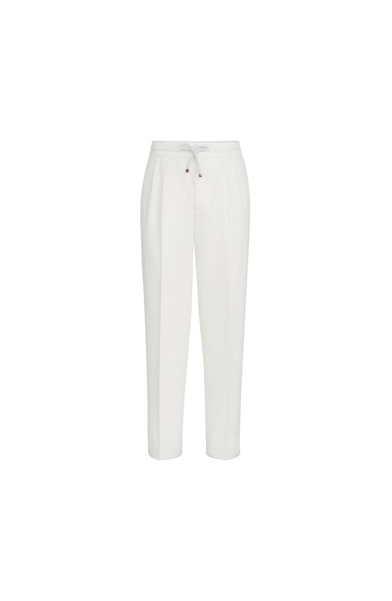 Brunello Cucinelli Garment-dyed twisted cotton gabardine trousers with drawstring and double pleats, Alternate, color, Snow
