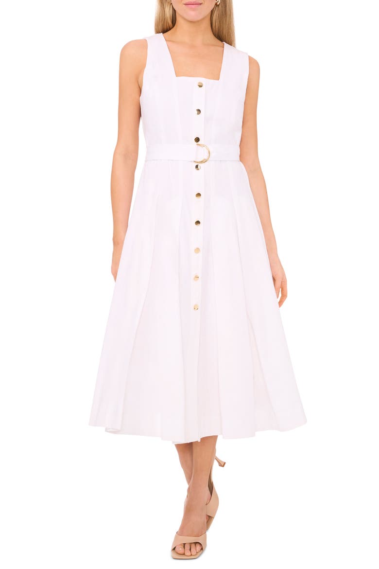 Belted Linen Blend A-Line Sundress, Main, color, BRIGHT WHITE