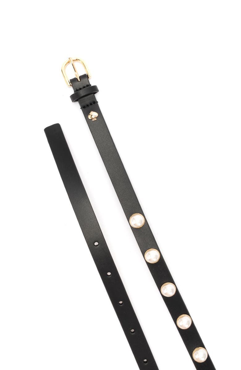Kate Spade New York faux pearl stud leather belt, Alternate, color, Black
