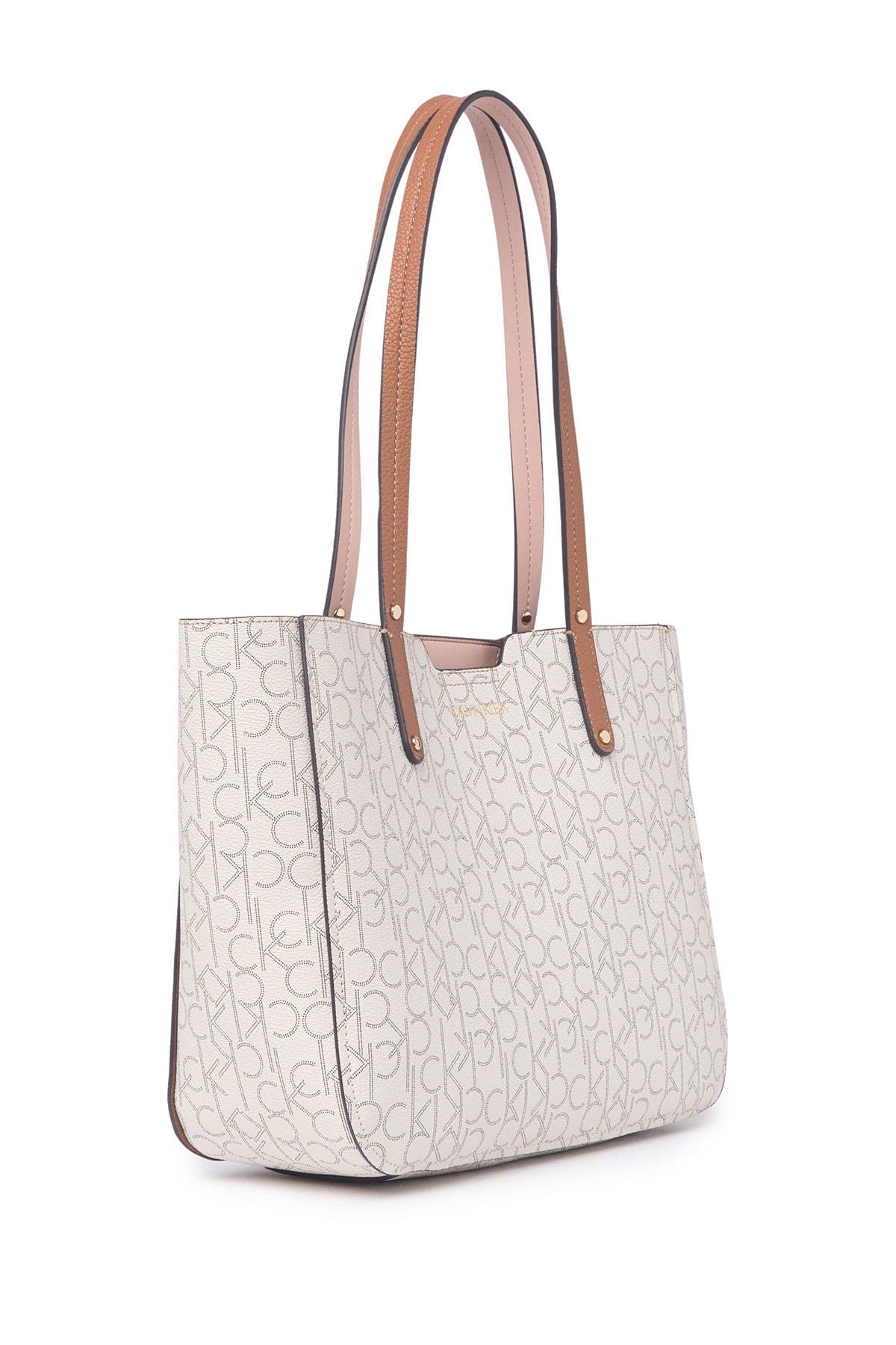 Calvin Klein Leather Pindot Logo Tote, Alternate, color, 