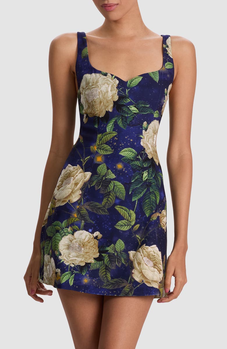 Alice + Olivia Eve Floral Beaded Cocktail Dress, Main, color, Twilight Eden