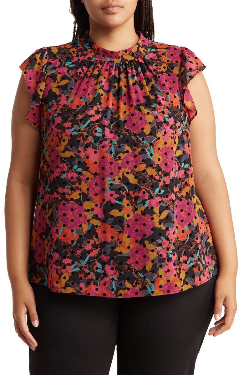 DR2 by Daniel Rainn Floral Flutter Sleeve Tie Back Blouse, Main, color,