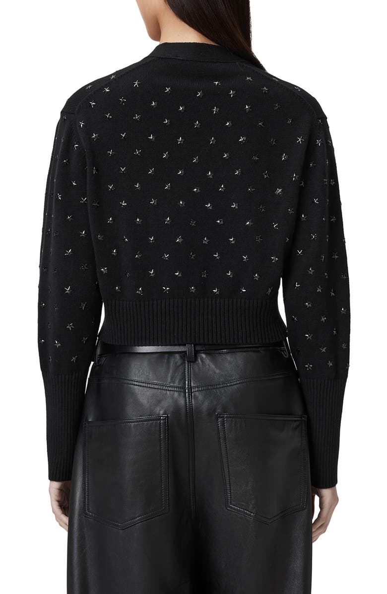 AllSaints Mazy Star Studded Cotton Cardigan, Alternate, color, Black