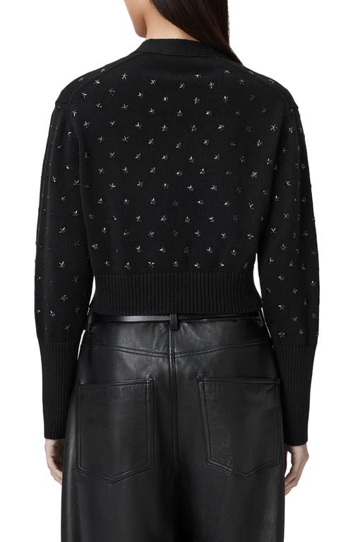 Allsaints Cotton Mazzy Cropped Embellished Cardigan In Black