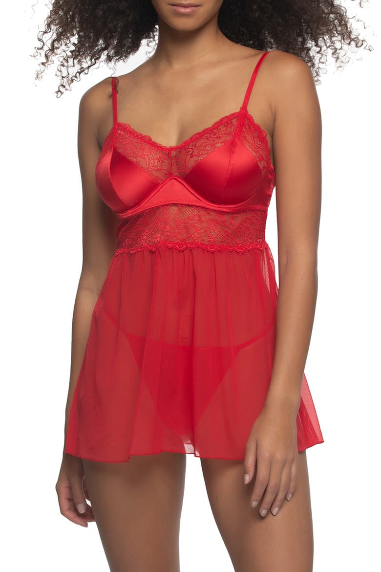 Heat Babydoll Underwire Chemise & G-String, Main, color, LYCHEE