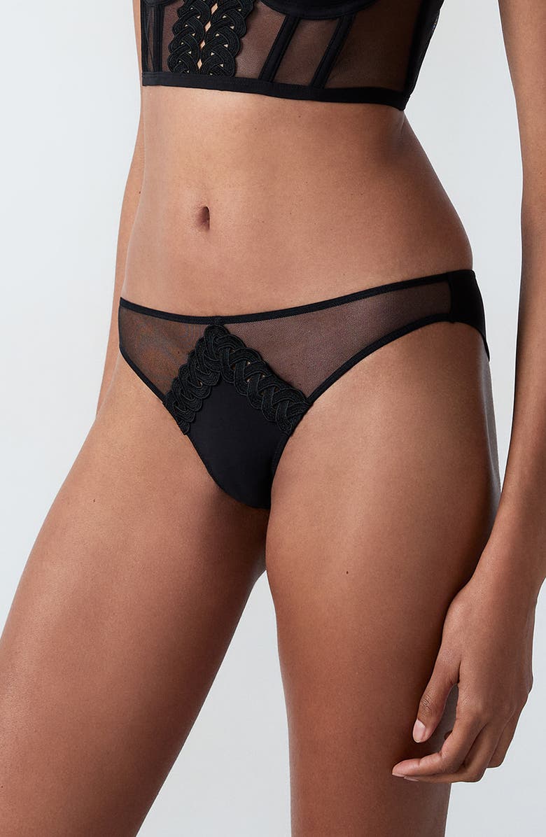 Etam Obession Embroidered Mesh Tanga, Main, color, 