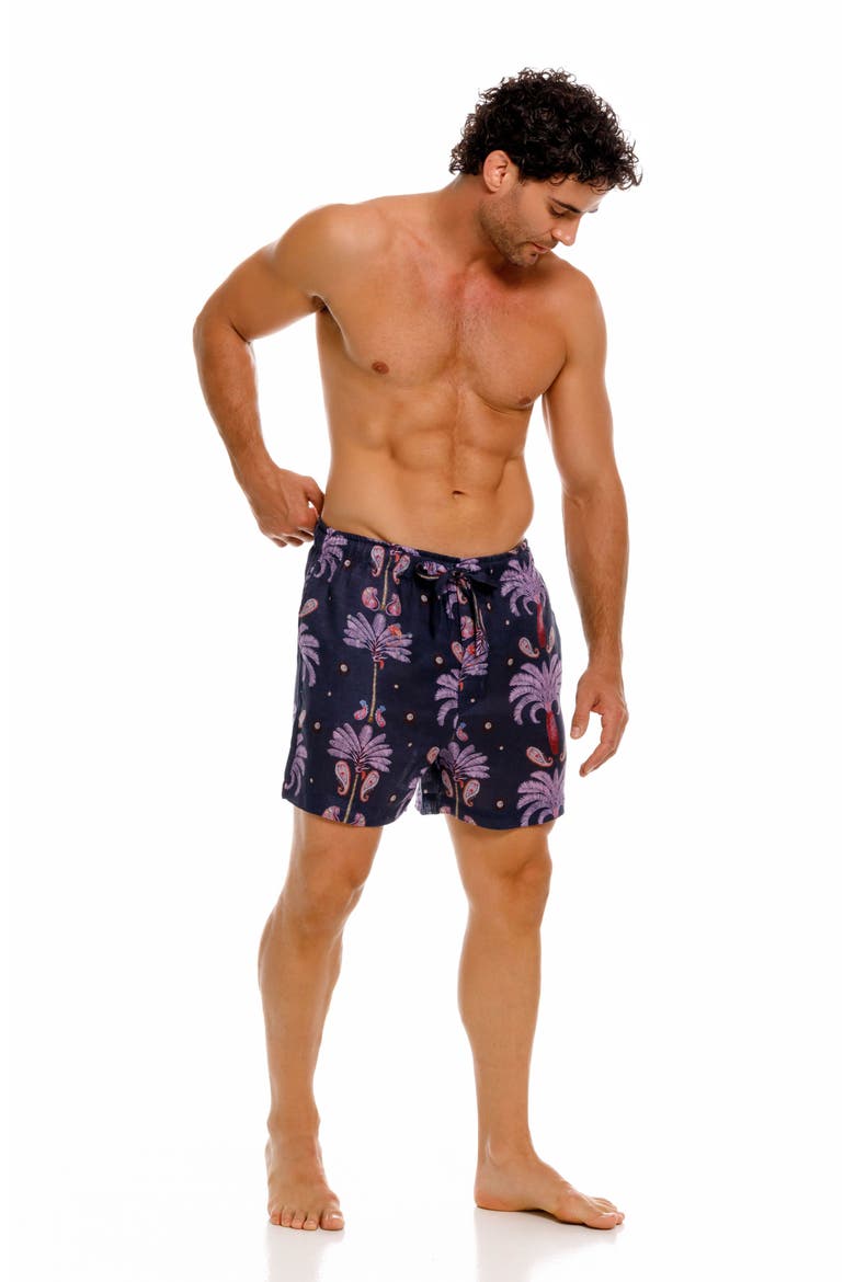 Ben Riviera Palms Blue Linen Pajama Shorts, Alternate, color, BLUE