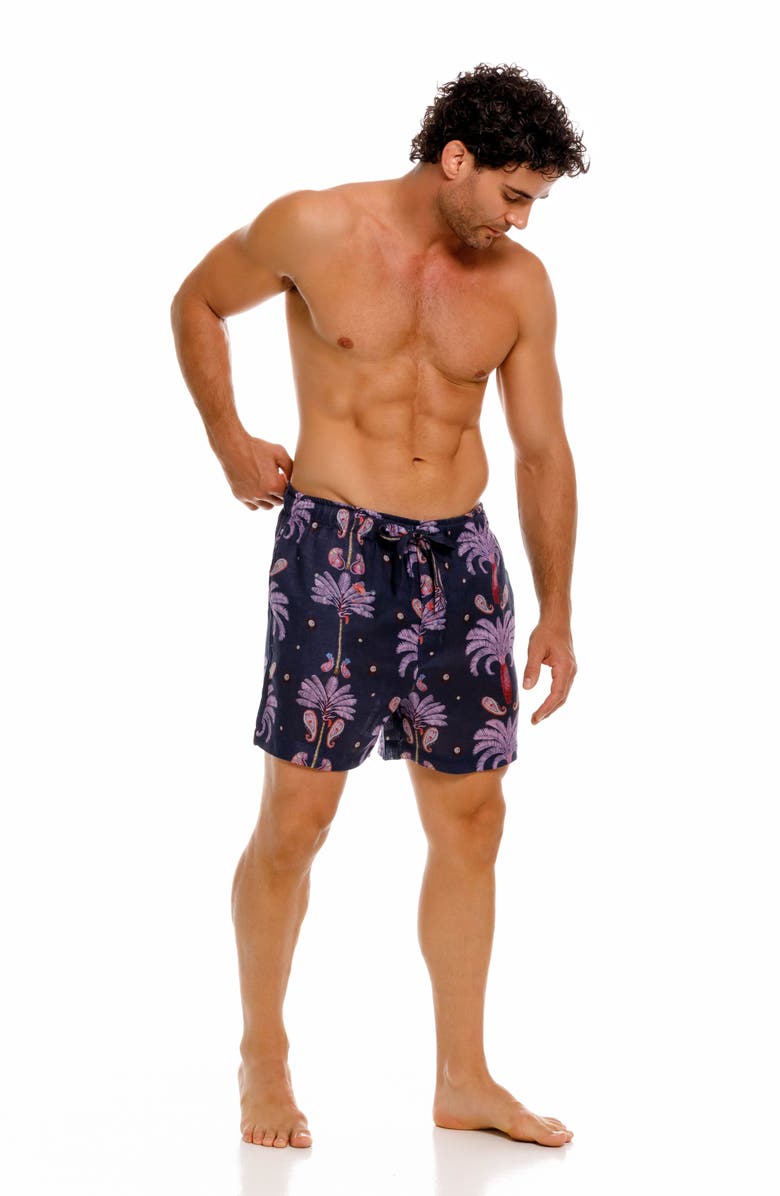 The Lazy Poet Ben Riviera Palms Blue Linen Pajama Shorts, Alternate, color, Blue