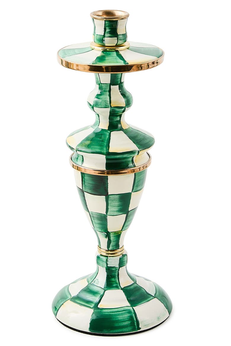 Emerald Check Medium Candlestick Holder, Main, color, EMERALD