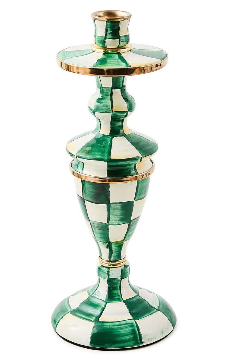 MACKENZIE CHILDS Emerald Check Medium Candlestick Holder, Main, color, Emerald