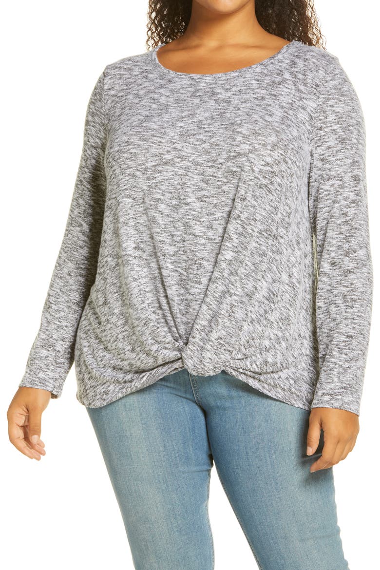 Scoop Neck Front Twist Top, Main, color, BLACK/ IVORY