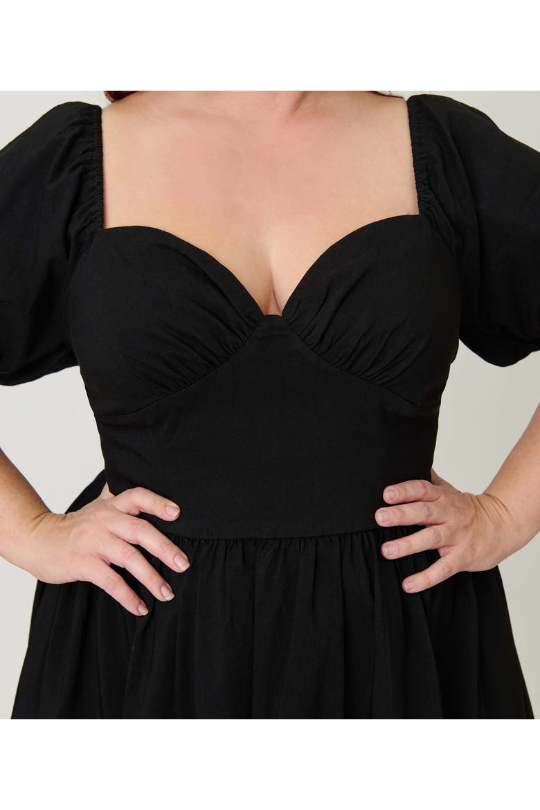 Plus Size Sweetheart Puff Sleeve Swing Dress, Alternate, color, Solid Black