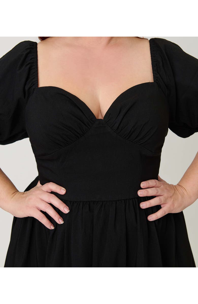 Unique Vintage Plus Size Sweetheart Puff Sleeve Swing Dress, Alternate, color, Solid Black