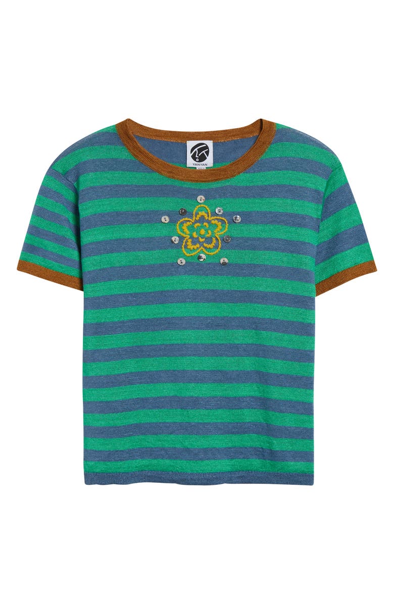 YanYan Embroidered Stripe Linen Sweater, Alternate, color, Denim/ Peppermint