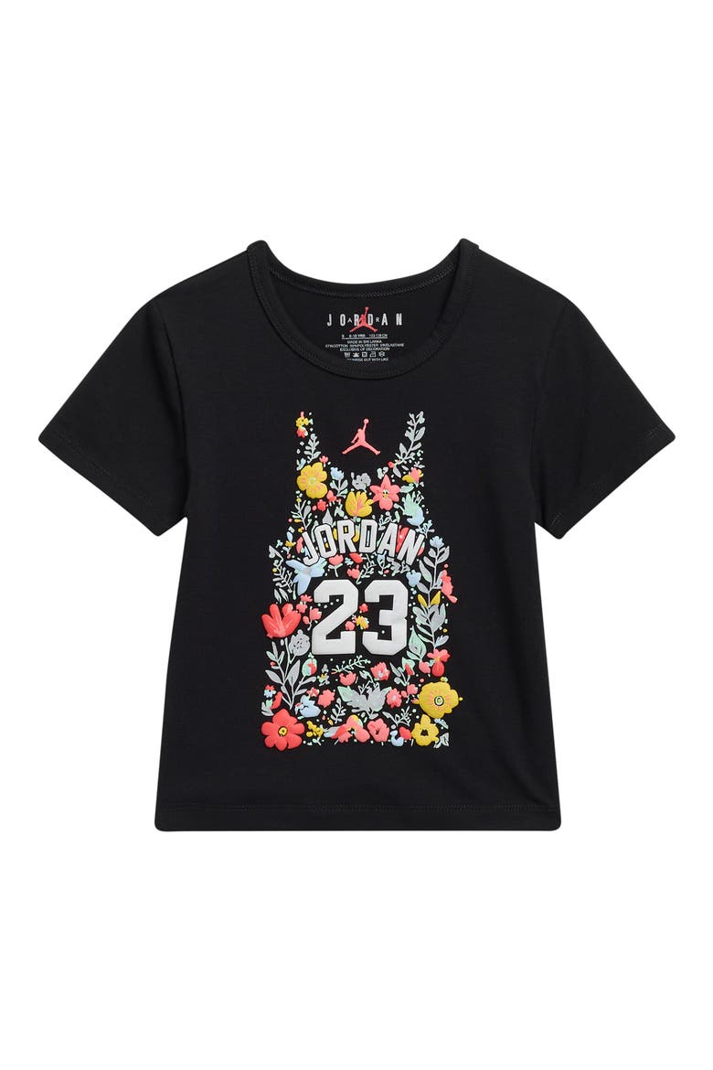 Kids' Floral Jersey T-Shirt, Main, color, BLACK