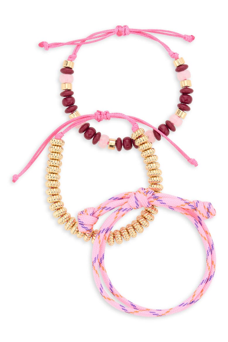 3-Pack Beaded Paracord Slider Bracelets, Main, color, PINK MULTI- GOLD