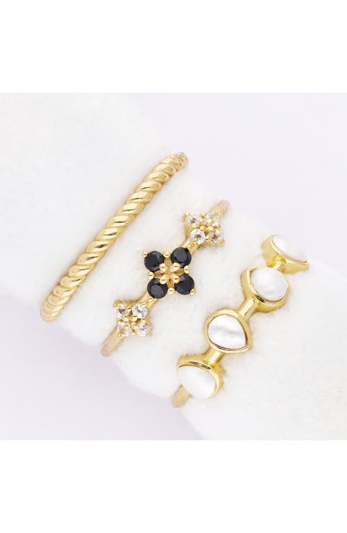 Ys Gems Set Of 3 Cultured Pearl, Black Spinel & White Topaz Rings In White