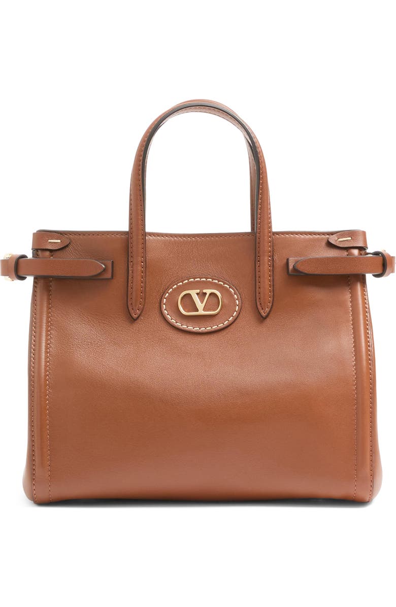 Valentino Garavani Small Antibes Leather Tote, Main, color, Tabacco