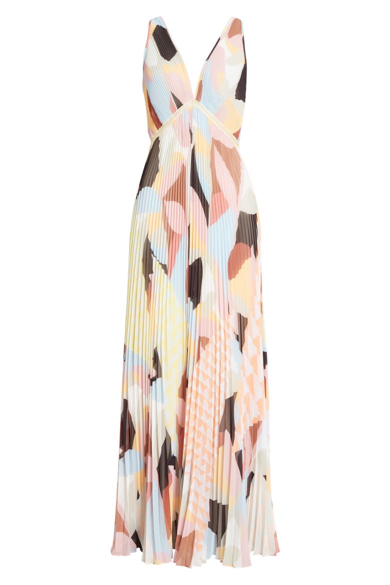 Geo Print Pleated Maxi Dress, Alternate, color, MULTI