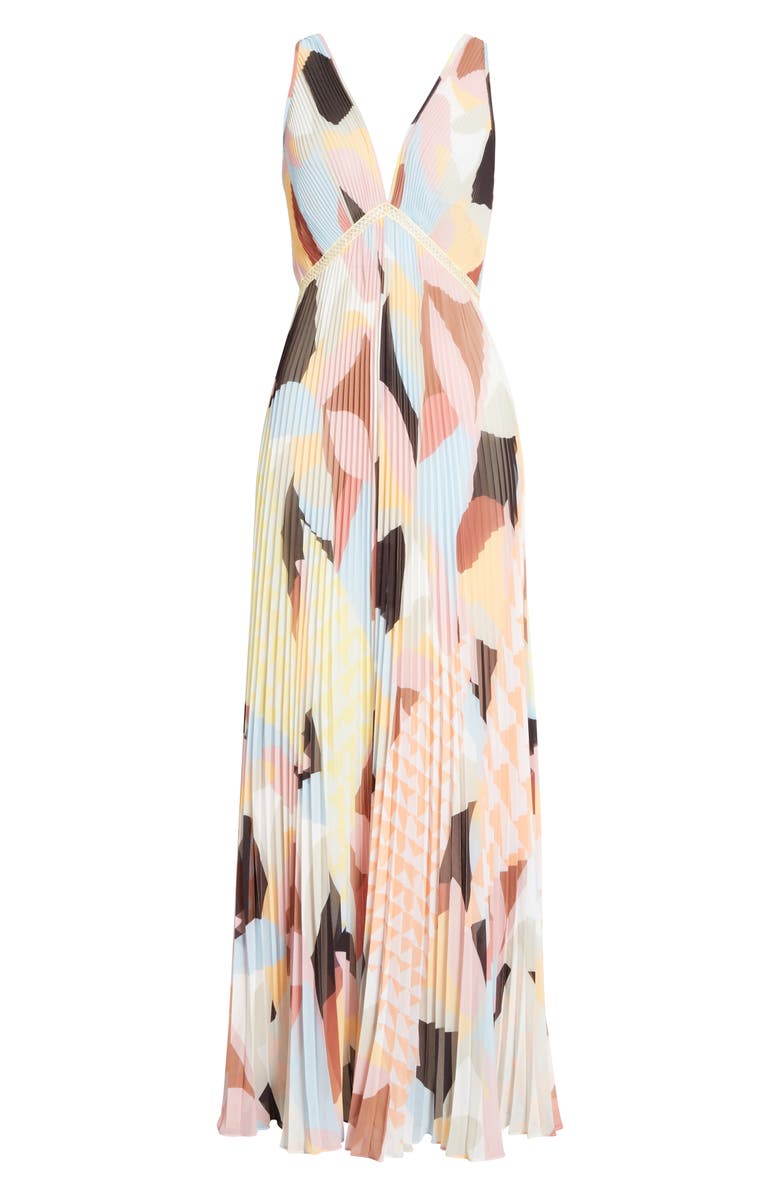 Self-Portrait Geo Print Pleated Maxi Dress, Alternate, color,