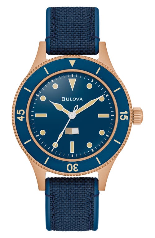 Bulova 150th Anniversary Men's Automatic Mil-ships Blue Nylon Strap Watch 41mm