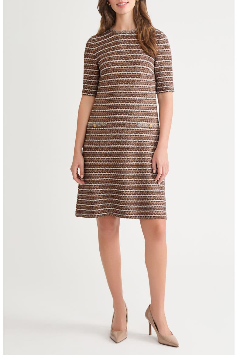 Braid Trim Knit A-Line Dress, Main, color, WARM TAUPE/ DARK UMBER/ IVORY