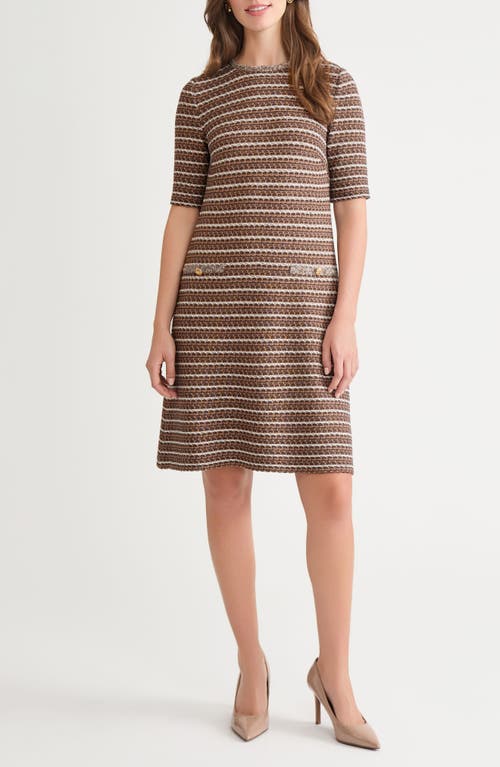 Ming Wang Braid Trim Knit A-line Dress In Brown